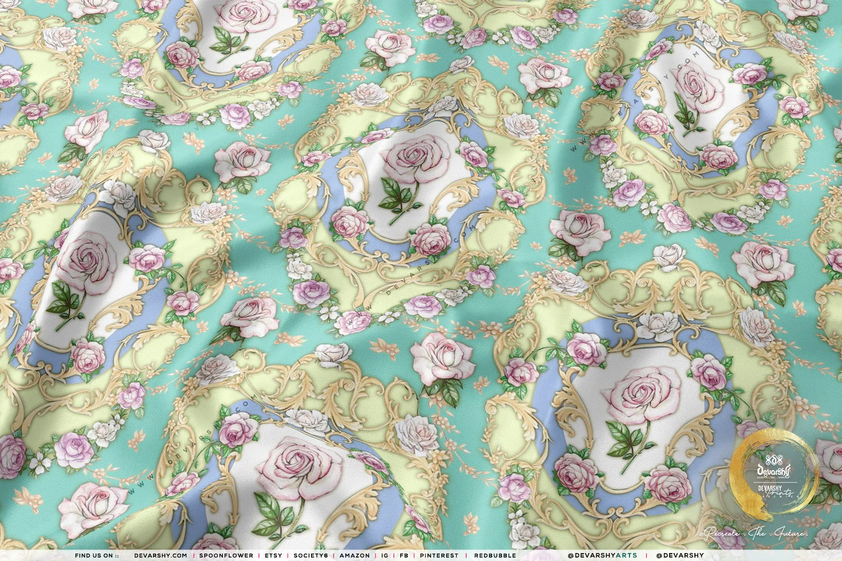 Victorian Floral Print Apparel Fabric 3Meters , 6 Designs | 8 Fabrics Option | Baroque Fabric By the Yard | 046