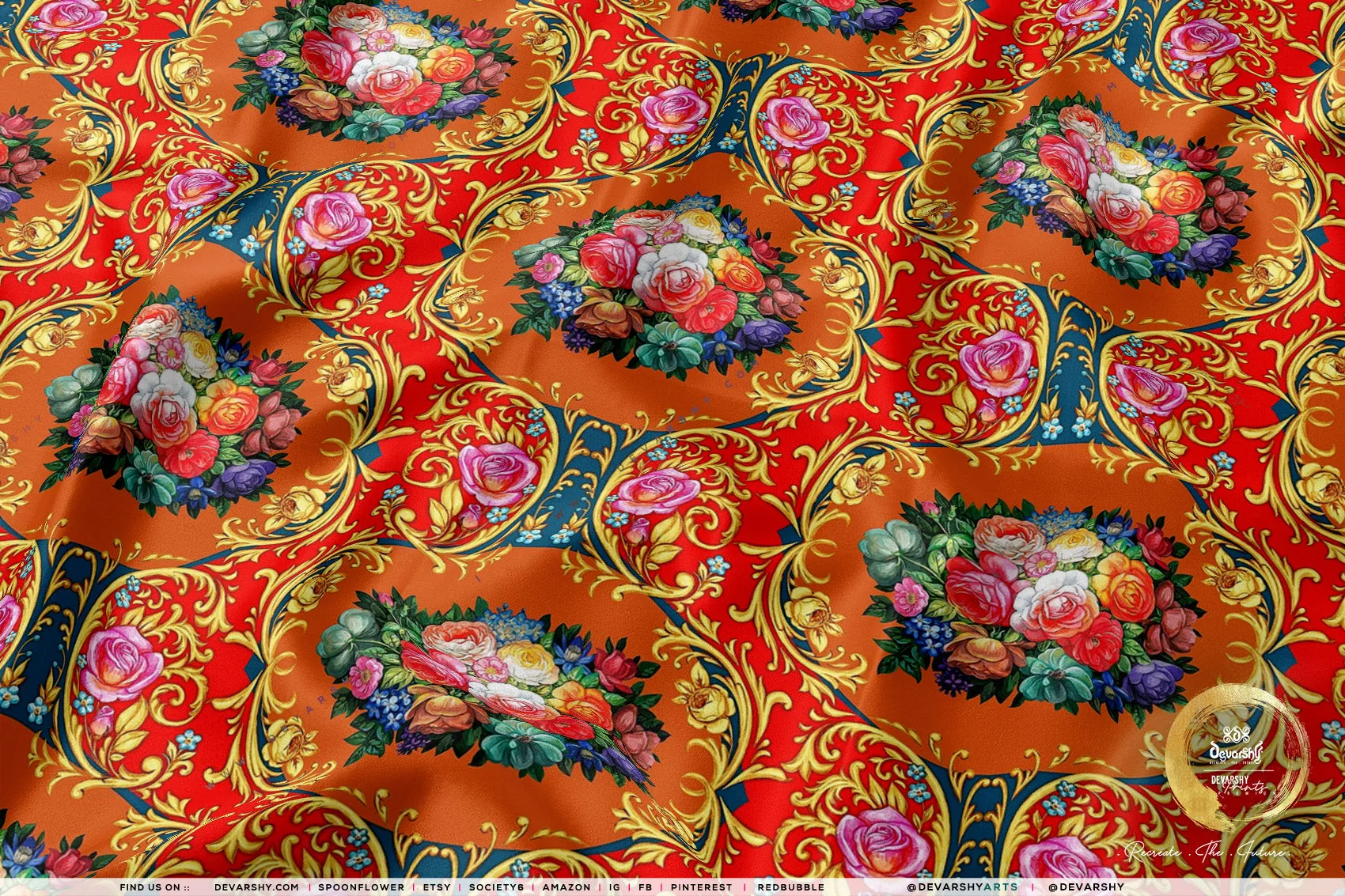 Victorian Floral Print Apparel Fabric 3Meters , 6 Designs | 8 Fabrics Option | Baroque Fabric By the Yard | 046