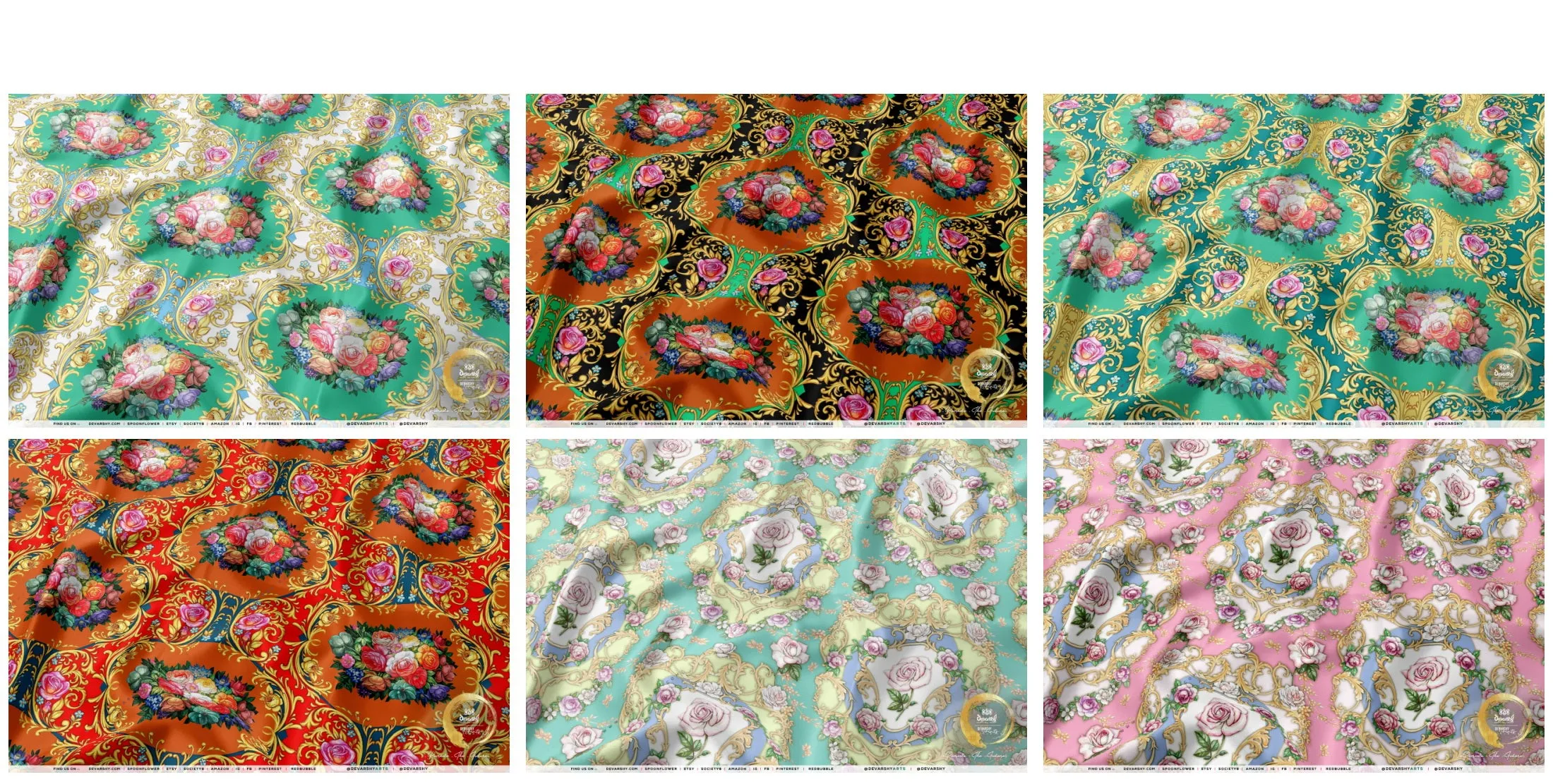 Victorian Floral Print Apparel Fabric 3Meters , 6 Designs | 8 Fabrics Option | Baroque Fabric By the Yard | 046