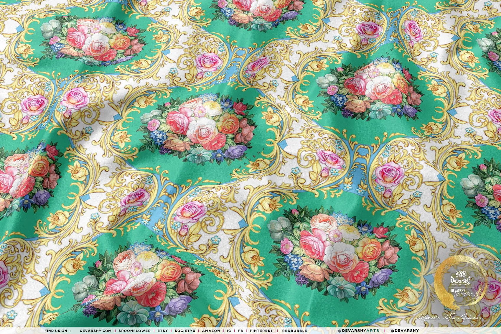 Victorian Floral Print Apparel Fabric 3Meters , 6 Designs | 8 Fabrics Option | Baroque Fabric By the Yard | 046