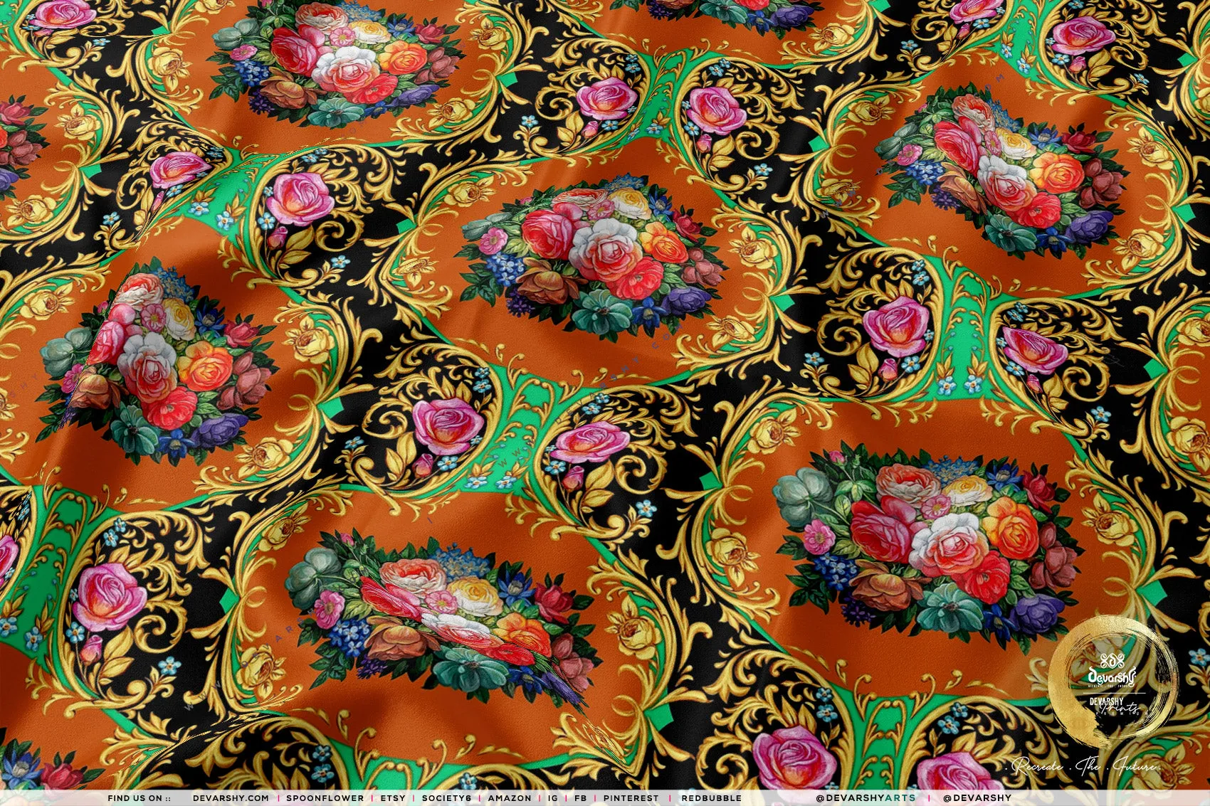 Victorian Floral Print Apparel Fabric 3Meters , 6 Designs | 8 Fabrics Option | Baroque Fabric By the Yard | 046