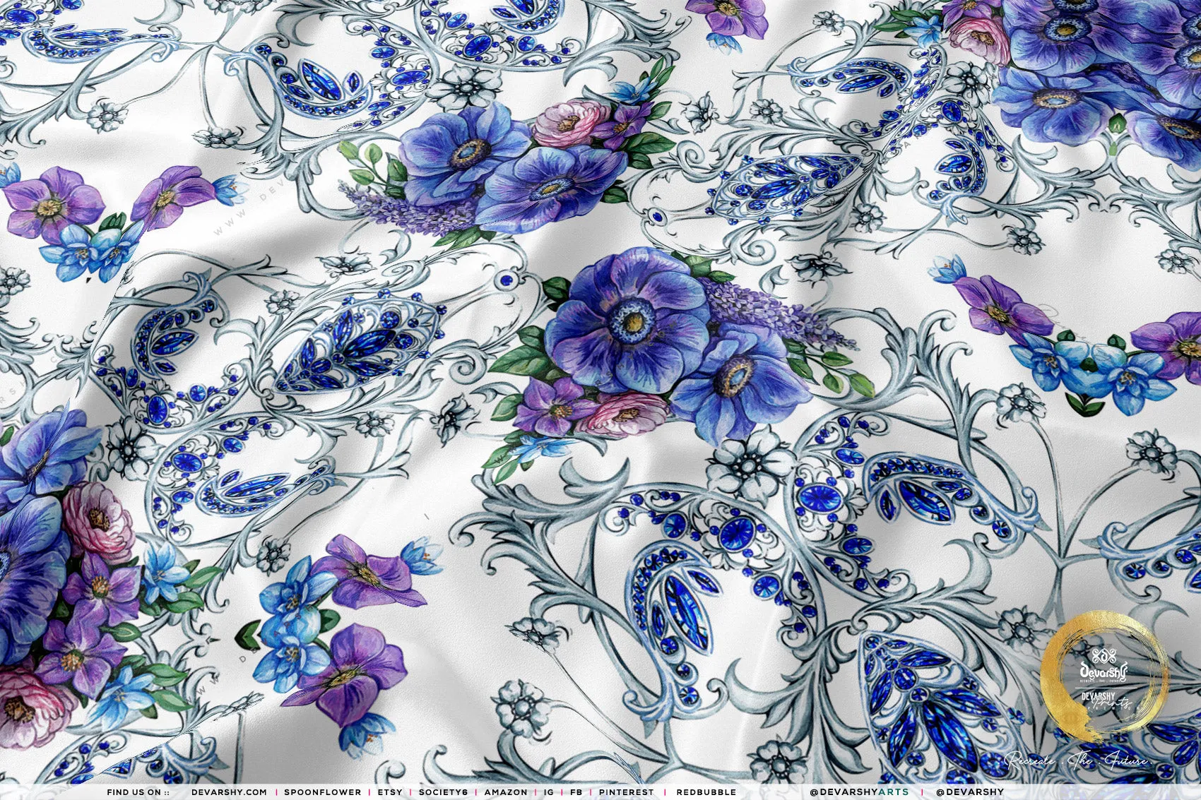 Vintage Florals Apparel Fabric 3Meters , 6 Designs | 8 Fabrics Option | Baroque Fabric By the Yard | 044