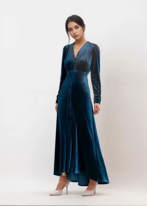 Vintage Velvet V-Neck Long Prom Dress with Ruched Bodice