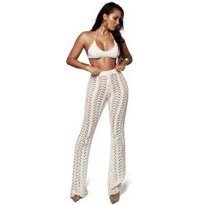 Women's Boho Nightclub Cutout Knitted Trousers in Beige / Camel Size: S, M, L, XL