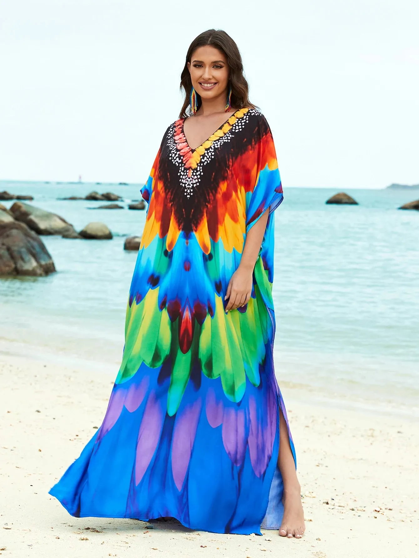 Women's Feather Print Kaftan