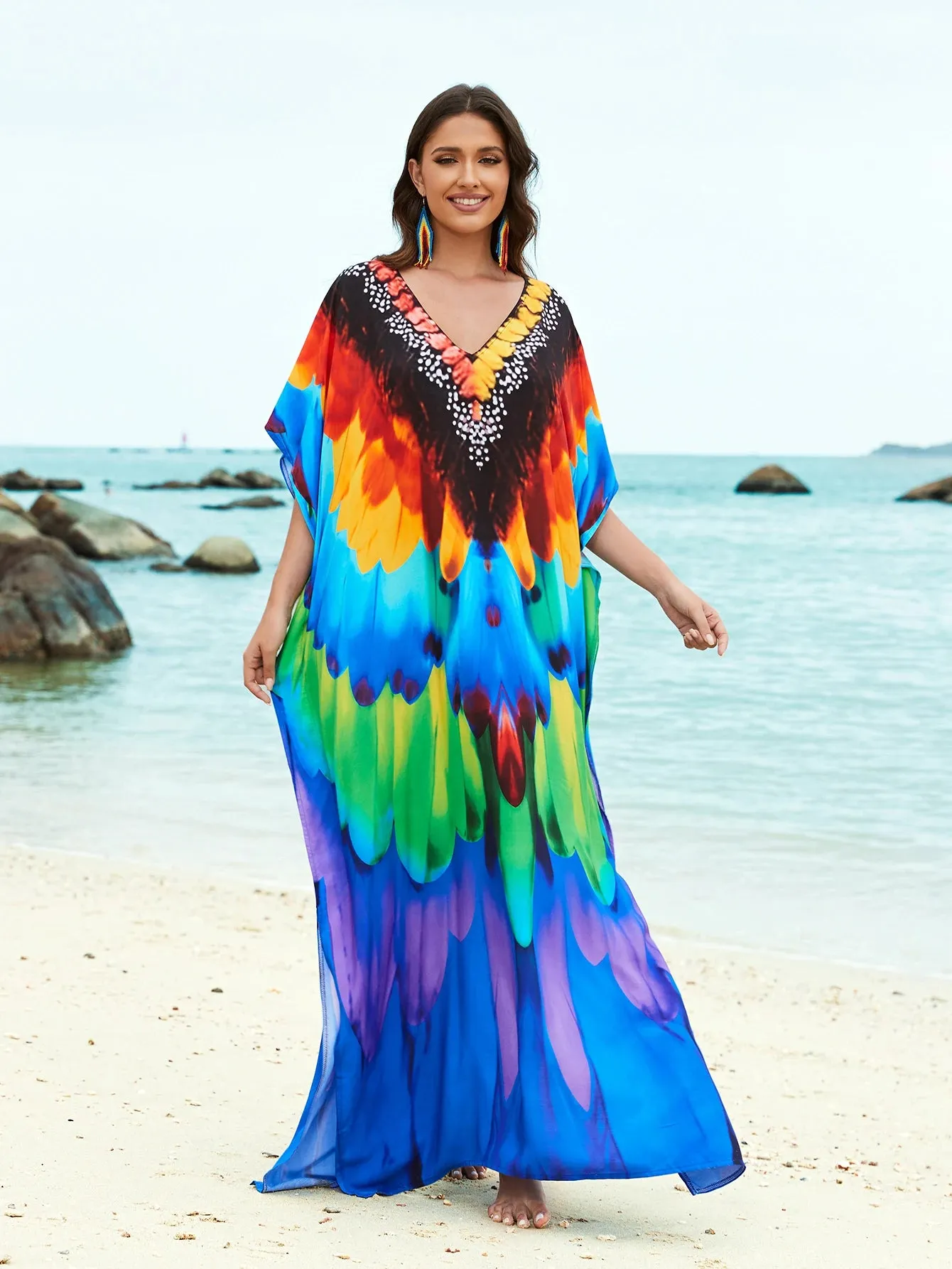 Women's Feather Print Kaftan