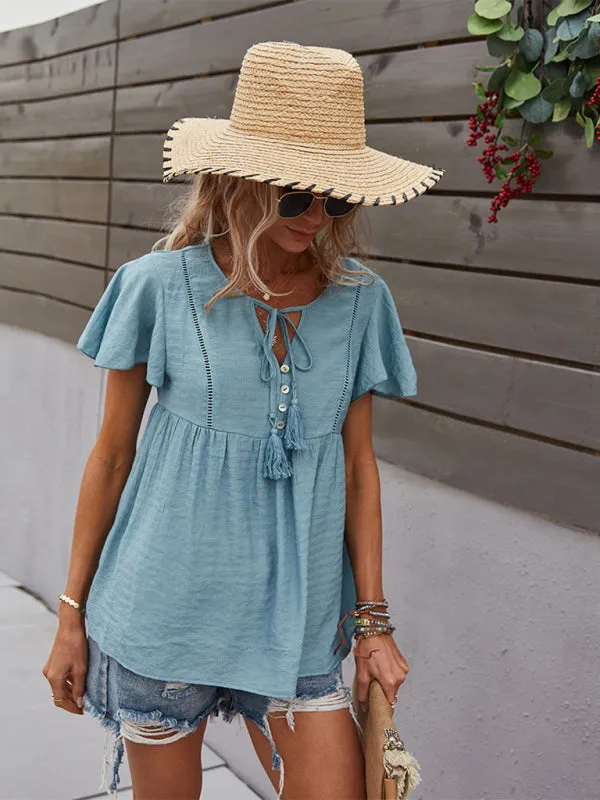 Women's Woven Casual Fashion Short Sleeve Shirt