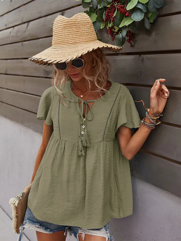 Women's Woven Casual Fashion Short Sleeve Shirt