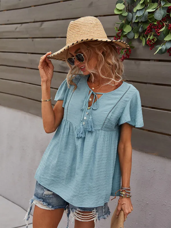 Women's Woven Casual Fashion Short Sleeve Shirt