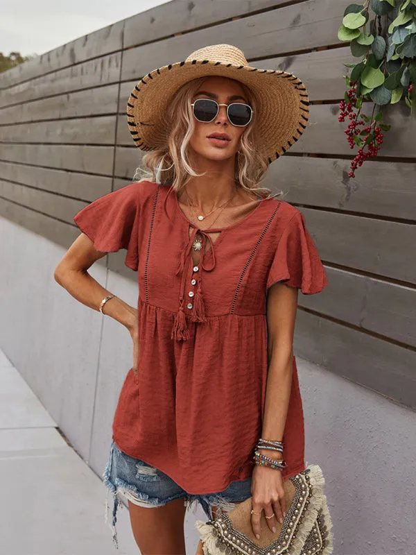 Women's Woven Casual Fashion Short Sleeve Shirt