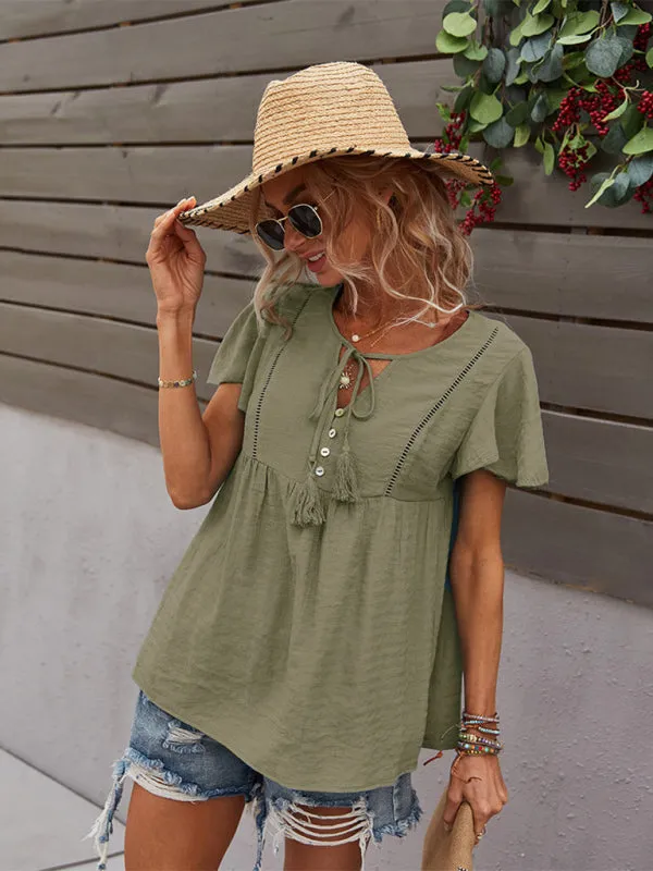 Women's Woven Casual Fashion Short Sleeve Shirt