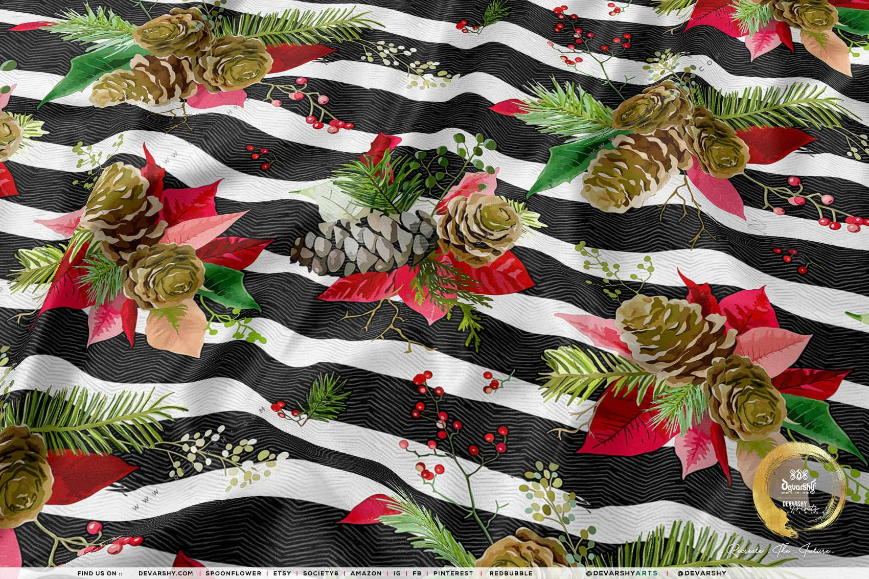 Xmas Florals Apparel Fabric 3Meters , 9 Designs | 8 Fabrics Option | Fabric By the Yard | 072