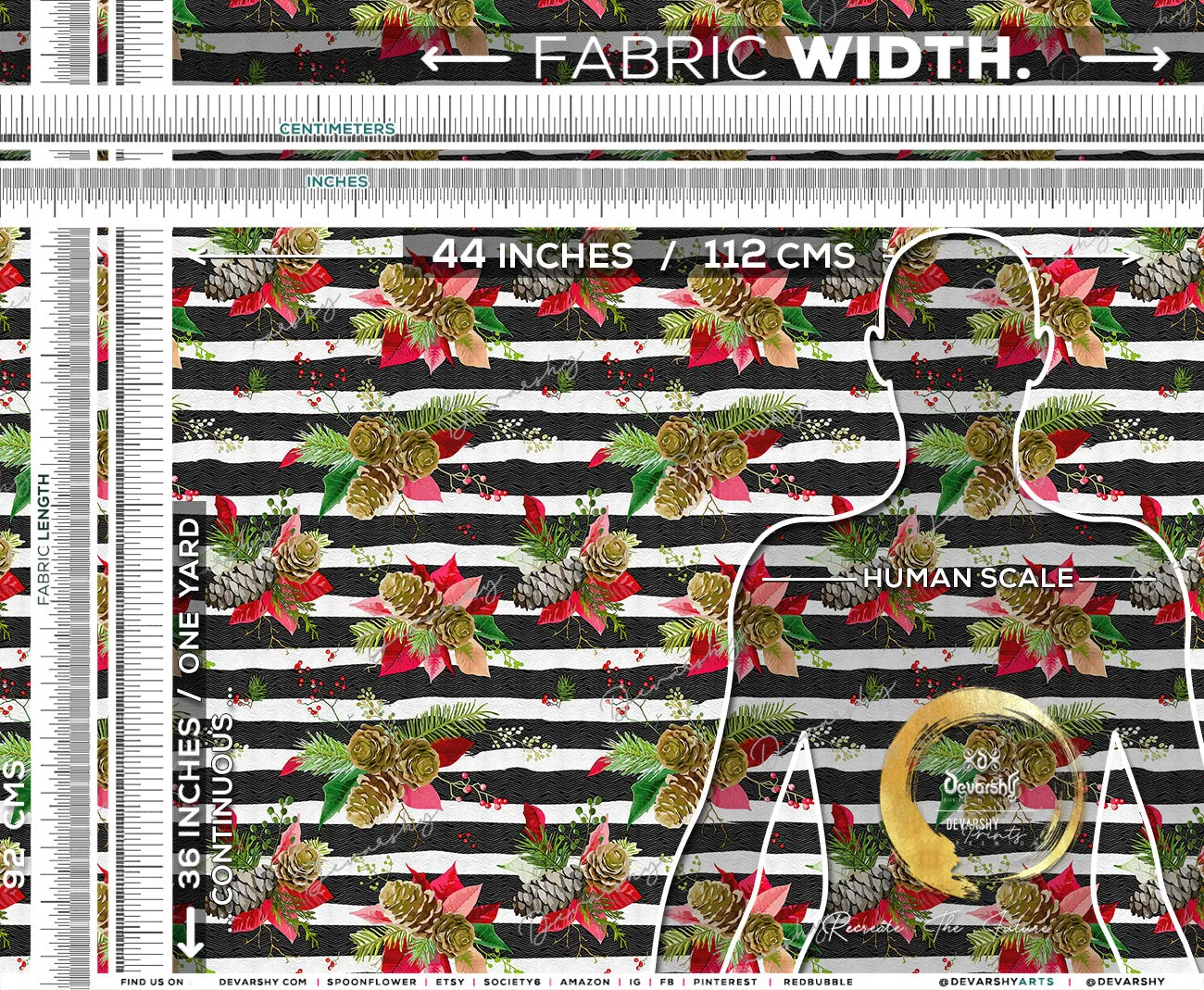 Xmas Florals Apparel Fabric 3Meters , 9 Designs | 8 Fabrics Option | Fabric By the Yard | 072