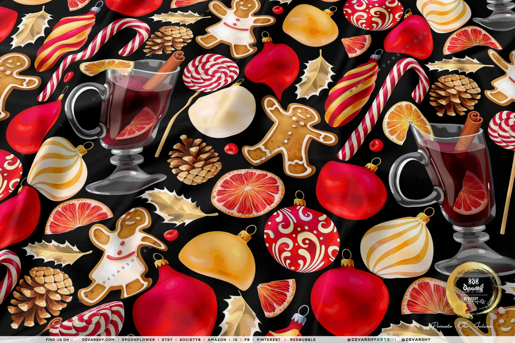 Xmas Ornaments Apparel Fabric 3Meters , 9 Designs | 8 Fabrics Option | Fabric By the Yard | 073B