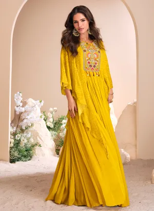 Yellow Multi Embroidery Designer Anarkali Gown